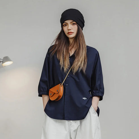 Women's 3/4 Sleeve Loose Blouse – Batwing Casual Shirt with Stand Collar, Spring & Summer Top